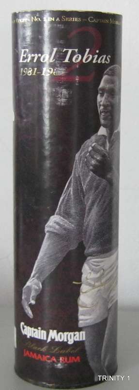 CAPTAIN MORGAN LEGENDS OF RUGBY TIN WITH PIC OF ERROL TOBIAS(32CM LONG)
