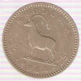 RHODESIA 25 CENTS 1964