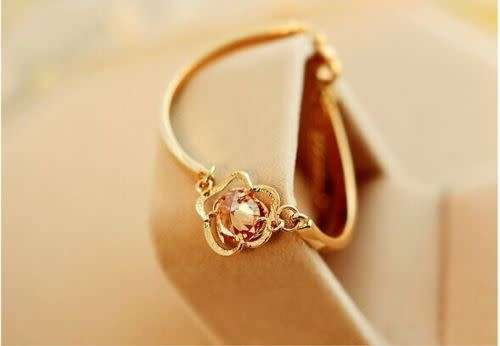 Fashion, Women¿s Crystal Flower Bangle Gold Filled Cuff Chain Bracelet Jewelry