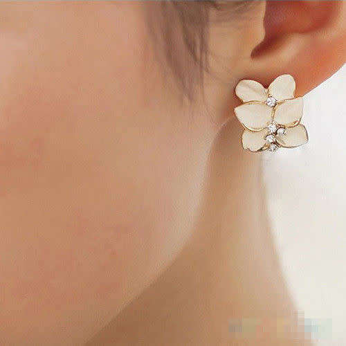 Cute Gardenia Flower Crystal Ear Studs Rhinestone Earrings Ear Hoop Buckle Women