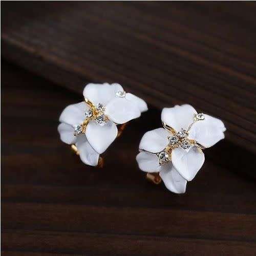 Cute Gardenia Flower Crystal Ear Studs Rhinestone Earrings Ear Hoop Buckle Women