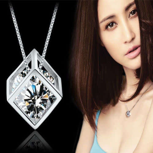 1pc silver magic cube pendant chain necklace Jewelry elegant fashion women