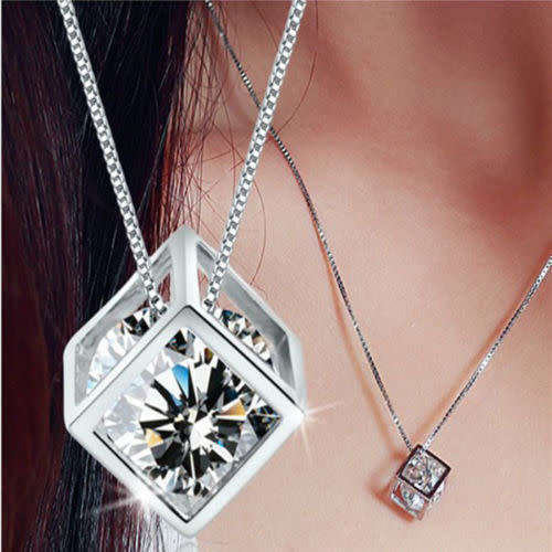 1pc silver magic cube pendant chain necklace Jewelry elegant fashion women