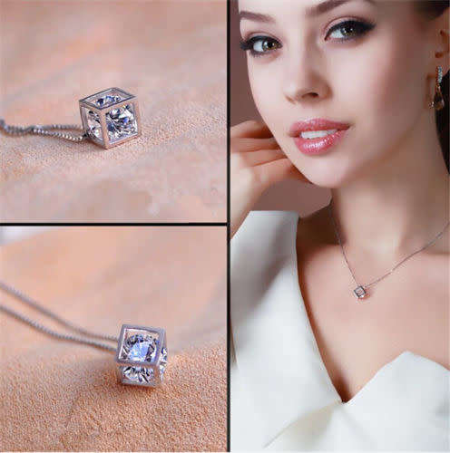 1pc silver magic cube pendant chain necklace Jewelry elegant fashion women