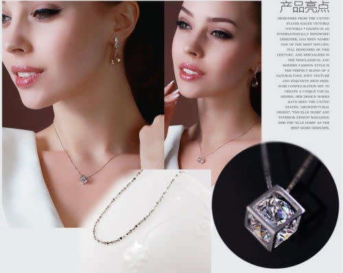 1pc silver magic cube pendant chain necklace Jewelry elegant fashion women