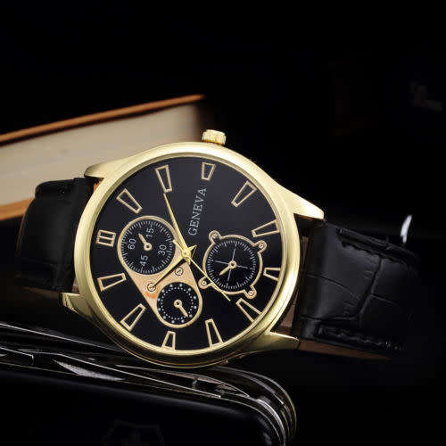 Luxury Men's Watch Date Stainless Steel Leather Band Analog Wrist Watch