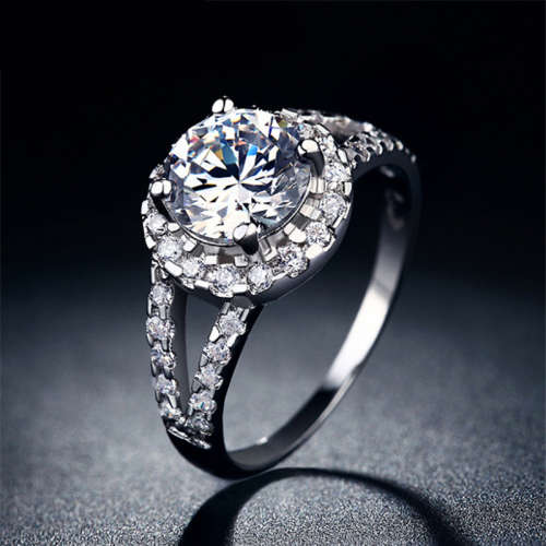 White gold filled jewellery luxury vintage zirconia ring size 8 US
