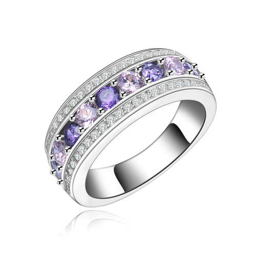 White gold plated purple jewellery for women diamond round fashion party Cocktail rings size6;7;8 US