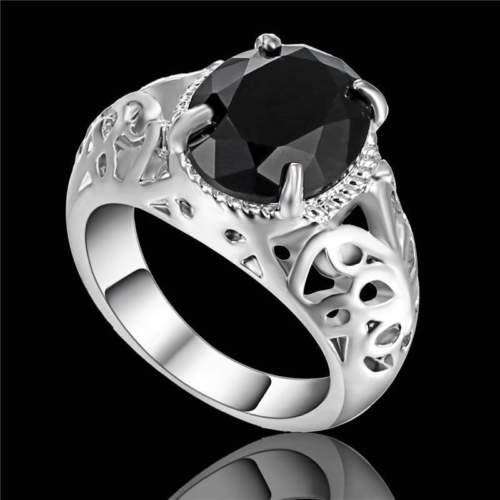 10KT white Gold Filled Black Sapphire Ring  Size 9