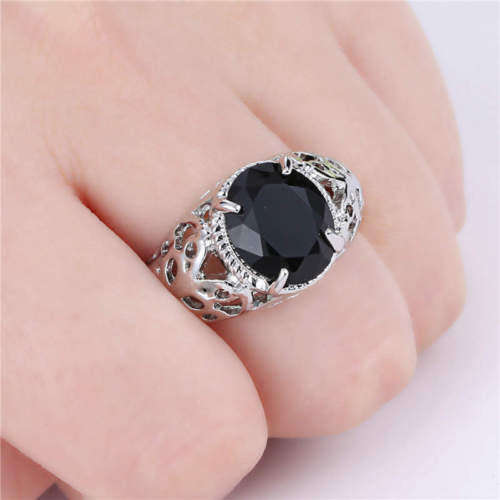 10KT white Gold Filled Black Sapphire Ring  Size 9