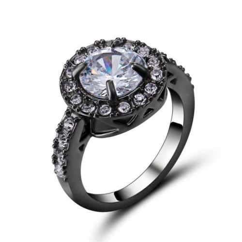 Glittering Size 7 White Sapphire 10K black Gold Filled Fashion Ring