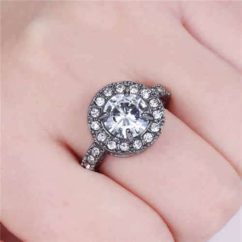 Glittering Size 7 White Sapphire 10K black Gold Filled Fashion Ring