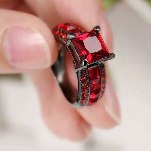 14KT Black Gold Filled Ruby Ring size 7
