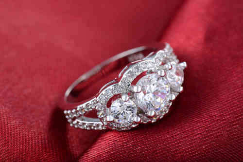 White Gold Filled Ring With Simulated Diamonds