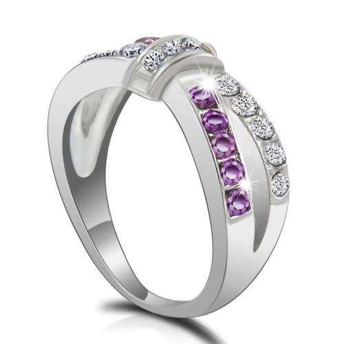 Purple Amethyst Criss Cross White Gold Filled Ring Size 8