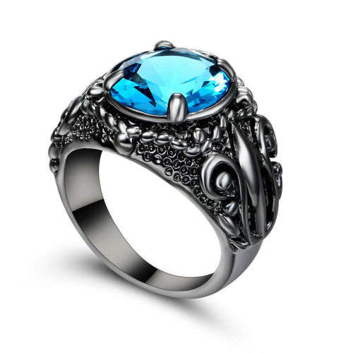 Sky-Blue Sapphire 10KT Black Gold Filled Ring Size 6