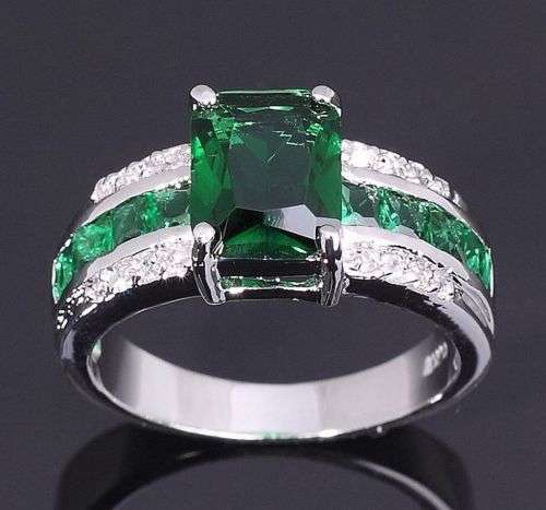 18kt White Gold Filled Emerald Ring Size 10