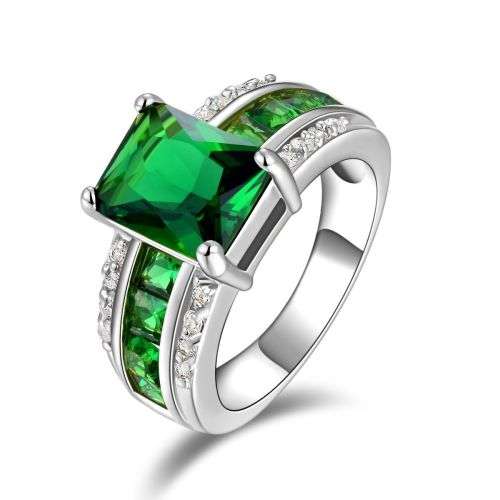 18kt White Gold Filled Emerald Ring Size 10
