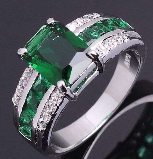 18kt White Gold Filled Emerald Ring Size 10