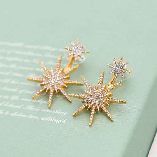 Captivating Crystal Rhinestone Dangle Gold Star Earrings
