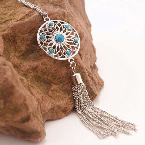 Foxy Retro Silver Turquoise Necklace