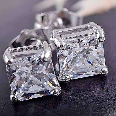 Gorgeous Silver Simulated Diamond Square Earrings