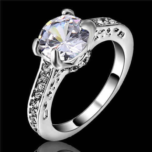 Stunning White Gold Filled Ring With Simulated Diamonds Size 8 US