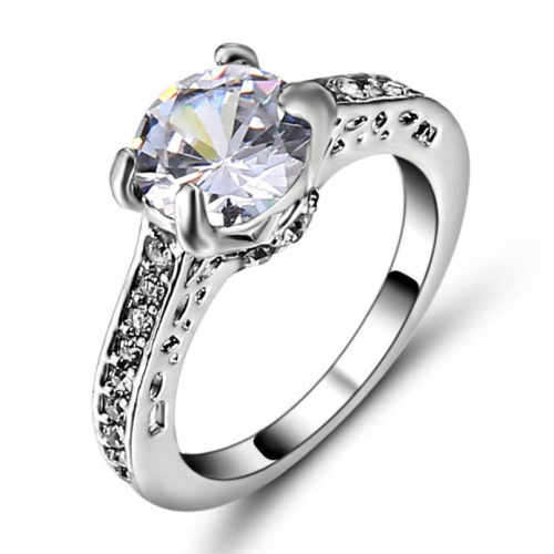 Stunning White Gold Filled Ring With Simulated Diamonds Size 8 US