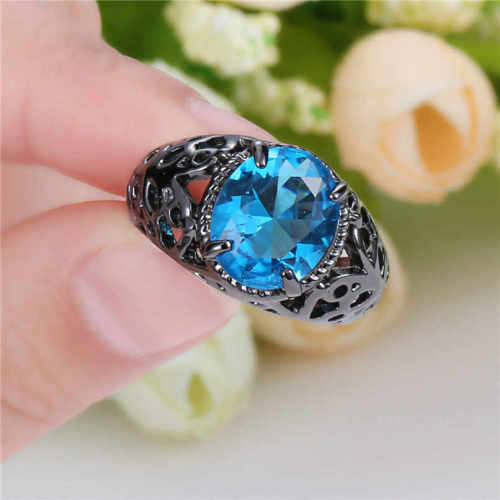 Graceful 10kt Black Gold Filled Aquamarine Ring Size 8 US