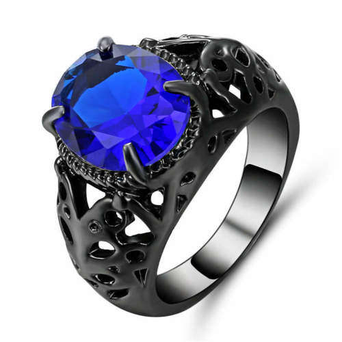 Alluring 10KT Black Gold Filled Simulated Sapphire Ring Size 9 US