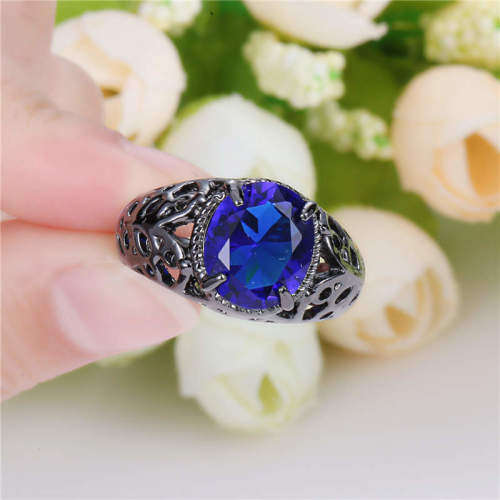 Alluring 10KT Black Gold Filled Simulated Sapphire Ring Size 9 US