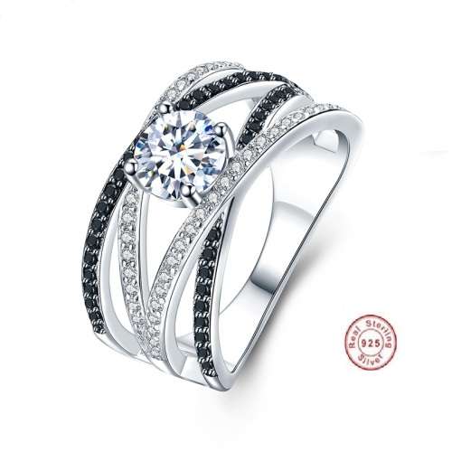 BRILLIANT!! Solid Sterling Silver Black Awn Ring With 1ct Simulated Diamonds