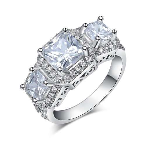 Alluring 1,00ct White Gold Filled Ring With 56 Simulated Diamonds Size 6 US (April Birthstone)