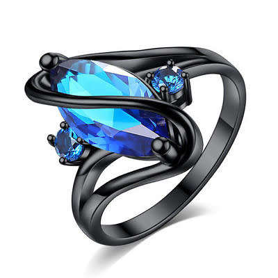 Graceful 10kt Black Gold Filled Aquamarine Ring Size 7 US (March Birthstone)