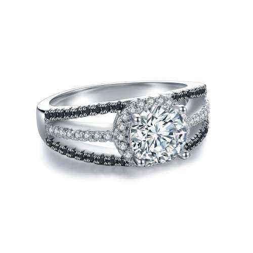 Solid Sterling Silver Black Awn Ring With 39 1ct Simulated Diamonds