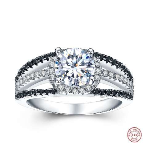 Solid Sterling Silver Black Awn Ring With 39 1ct Simulated Diamonds