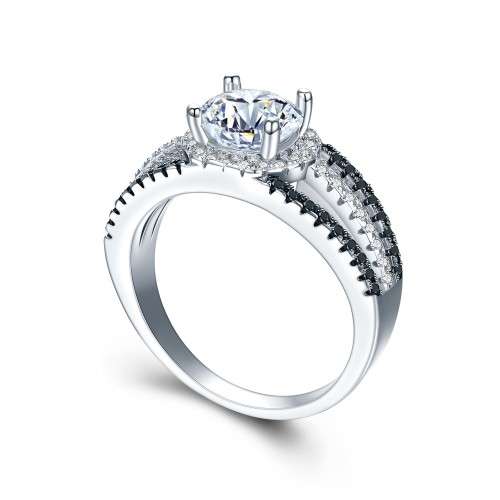 Solid Sterling Silver Black Awn Ring With 39 1ct Simulated Diamonds