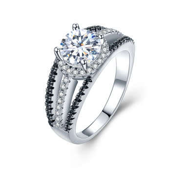 Solid Sterling Silver Black Awn Ring With 39 1ct Simulated Diamonds