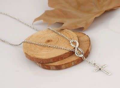 MAGNIFICENT!!!  White Gold Filled Infinity And Cross Necklace
