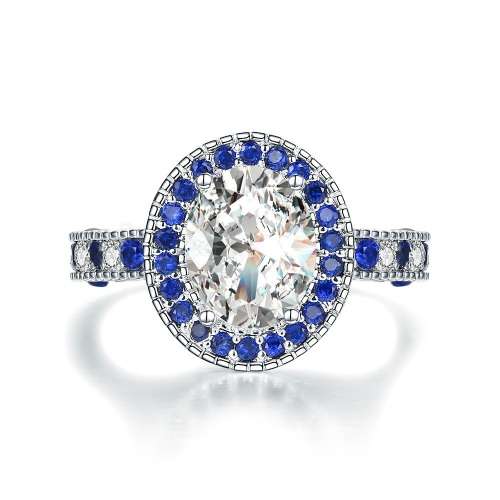EXCELLENT!! Ring With 23 Simulated 1.00ct Diamonds And 56 Sapphires Size 6; 7; 8 US