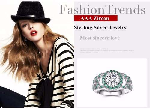 BEUATIFUL! Solid Sterling Silver Ring With Simulated Green Diamonds Size 6; 7; 8 US