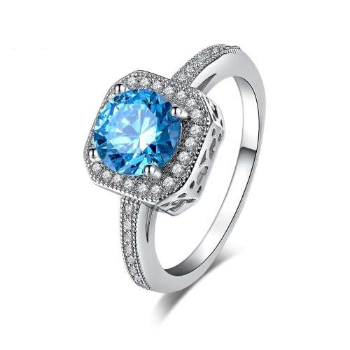 AMAZING! Simulated Aquamarine And Simulated Diamonds Size 7; 8 US