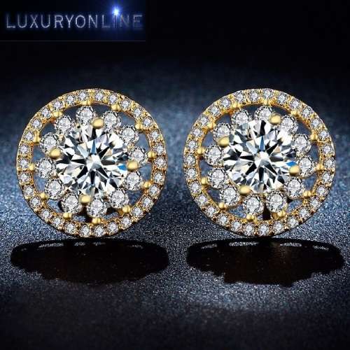 Yellow Gold Filled Simulated Diamond Button Earrings