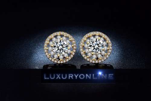 Yellow Gold Filled Simulated Diamond Button Earrings