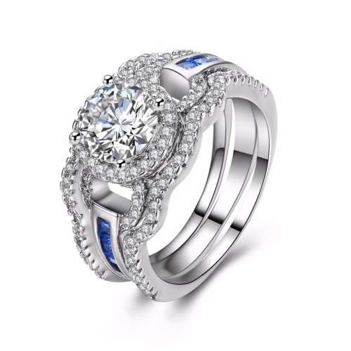 MARVELOUS! Ring Set With 10 Simulated Sapphires And Simulated Diamonds Size 6 US