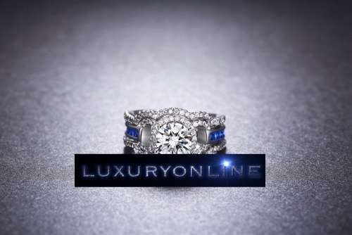 MARVELOUS! Ring Set With 10 Simulated Sapphires And Simulated Diamonds Size 6 US