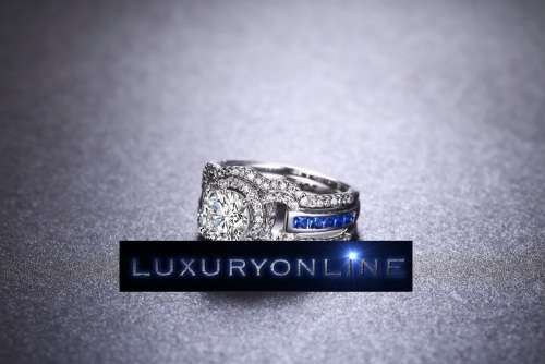 MARVELOUS! Ring Set With 10 Simulated Sapphires And Simulated Diamonds Size 6 US