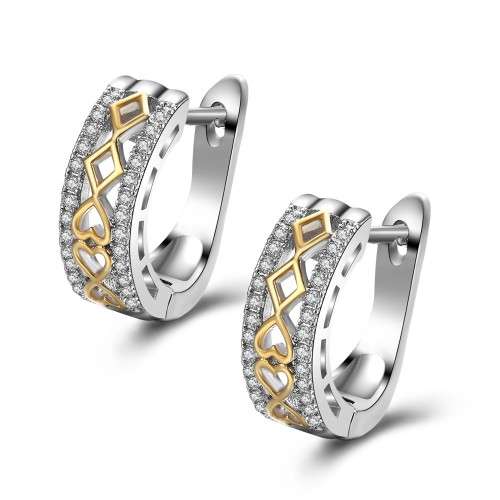 Hoop Earring With 26 Hand Crafted Simulated Diamonds