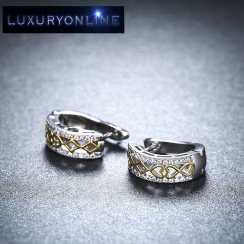 Hoop Earring With 26 Hand Crafted Simulated Diamonds