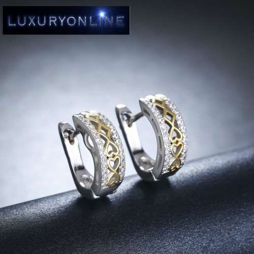 Hoop Earring With 26 Hand Crafted Simulated Diamonds